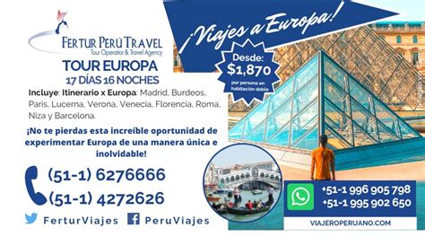 Tour a Europa desde Perú Aquí el mejor recorrido en 17 días