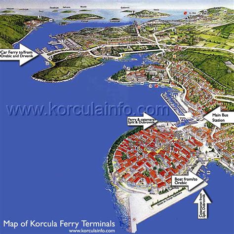 Map of Korcula Car Ferry and Boat Terminals - Korculainfo