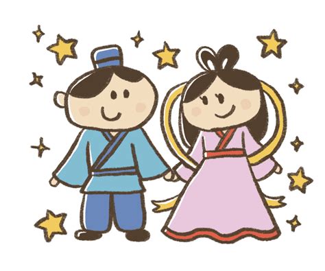 手をつなぐ織姫と彦星（キラキラ）の無料イラスト かわいいフリー素材屋「いらすと係」