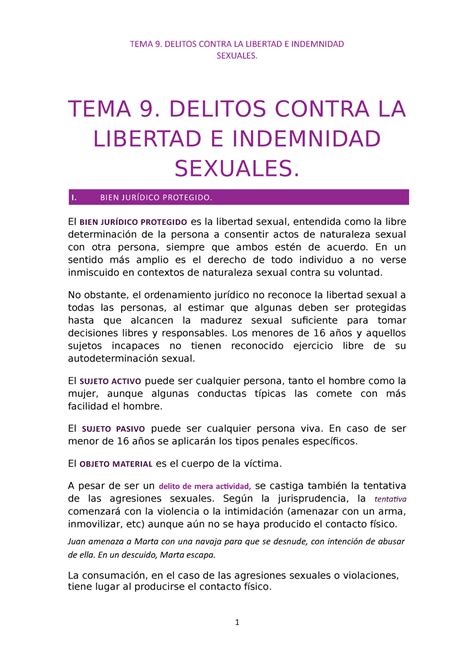 Tema 9 Delitos Contra La Libertad E Indemnidad Sexuales Sexuales Tema 9 Delitos Contra La