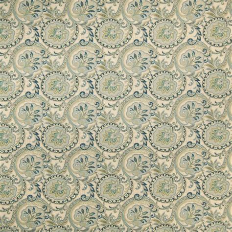 Aquamarine Blue Floral Upholstery Fabric By The Yard