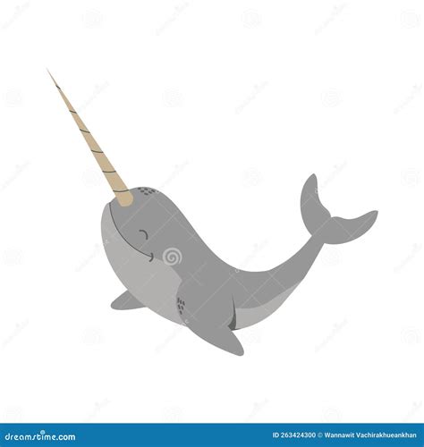 Narwhal Vector Silhouette Illustration Isolated On White Background