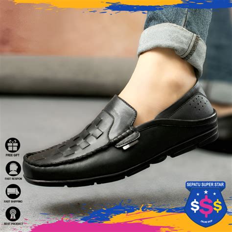 Sepatu Penny Loafers Pria Kulit Sapi Spatu Slip On Model Anyam Cowok