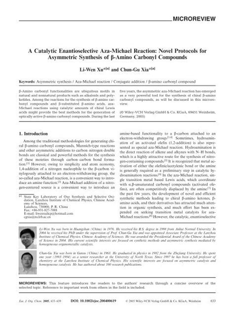 A Catalytic Enantioselective Aza Michael Reaction Novel Protocols