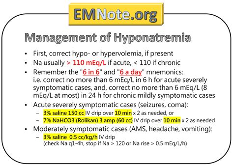 Hyponatremia Diagnosis And Management