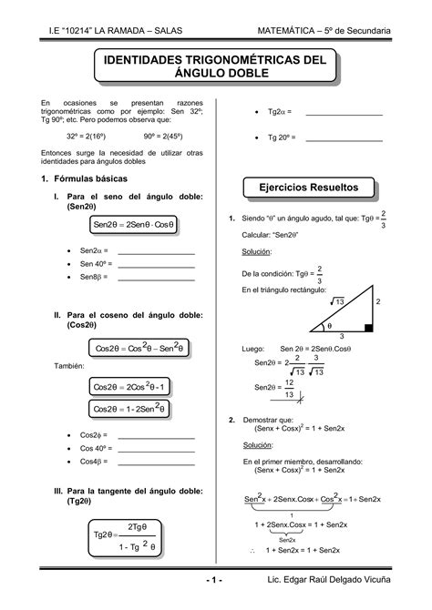 Identidades TrigonomÉtricas Del Ángulo Doble Pdf