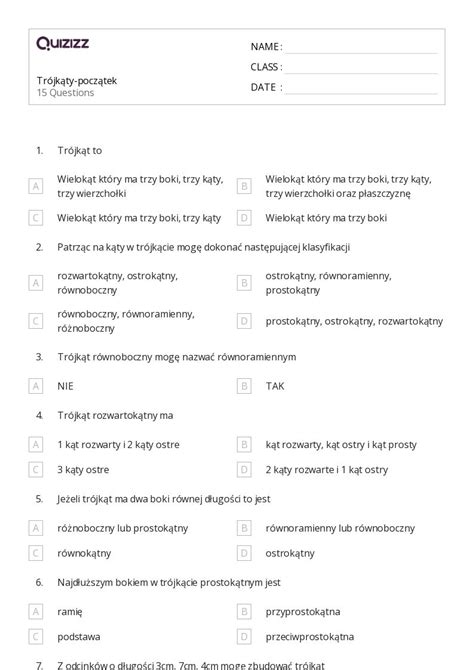 Ponad Klasyfikacja Tr Jk T W Arkuszy Roboczych Dla Klasa W Quizizz