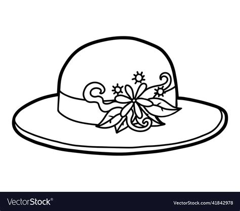 Coloring book cartoon headwear flower straw hat Vector Image