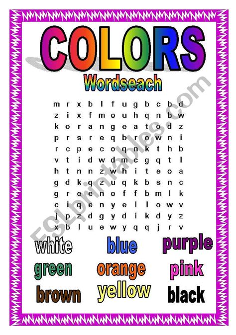 Colors In Spanish Word Search Dc