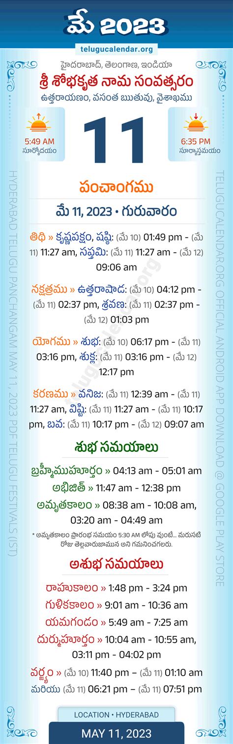 Telangana Panchangam May 11 2023 Telugu Calendar Daily