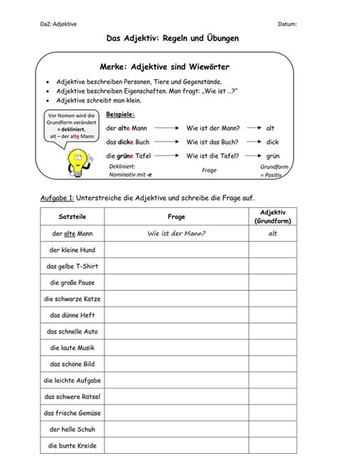 Daz Daf Ab Adjektive Frageprobe Steigerung Lernen Tipps Schule