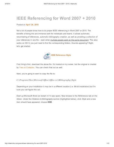 PDF IEEE Referencing For Word 2007 2010 Mikemurko DOKUMEN TIPS