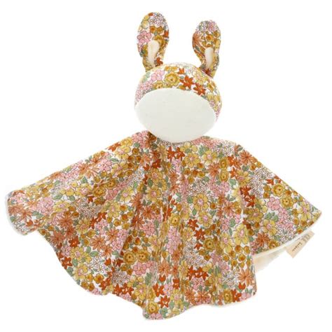 Doudou Plat Lapin Fleuri Jaune Et Rose Jolie Saison Le Petit Souk