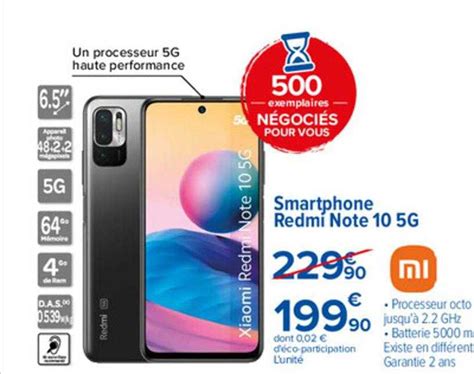 Promo Smartphone Redmi Note 10 5g Xiaomi Chez Carrefour ICatalogue Fr