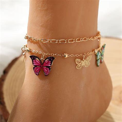 Trendy Colorful Beads Butterfly Anklets For Women Boho Summer Beach