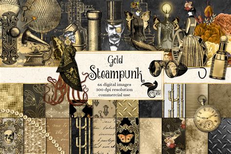 Gold Steampunk Digital Scrapbook Kit By Digital Curio Thehungryjpeg