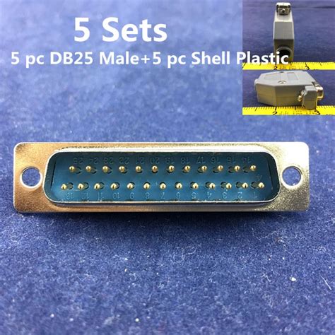 Free Shipping 5 Sets D SUB RS232 DB25 Male Serial Port Connector Shell