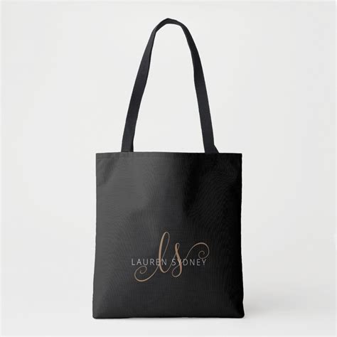 Modern Black Gold Feminine Script Monogrammed Tote Bag Zazzle