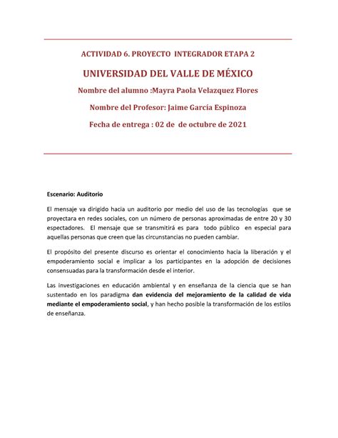 6 Actividad 6 Proyecto Integrador Etapa 2 Actividad 6 Proyecto Integrador Etapa 2