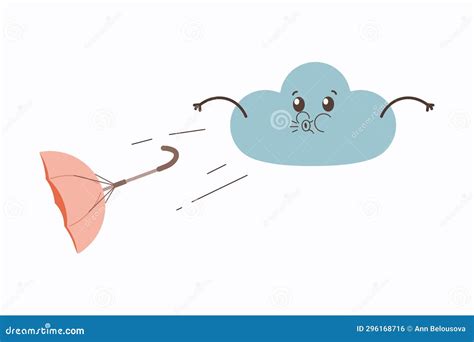 Weather Cartoon Character Cloud Blowing Wind Stock Vector