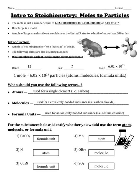 Moles to Particles Conversion Worksheet -- Atoms, Molecules, and Formula Units | Chemistry ...