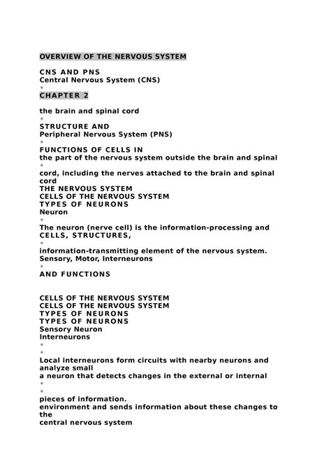 Chapter 2 Physiological Psychology Overview Of The Nervous System C N S A N D P N S Central