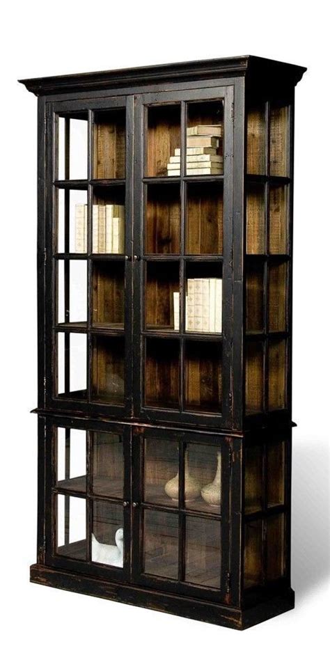 Tall Black Bookcase With Glass Doors Glass Designs