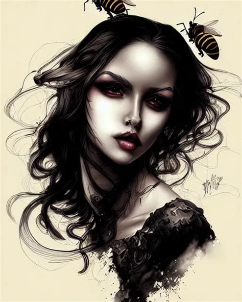 Black Crimson Ink Smoke Portrait Of A Bee Artgerm Stable Diffusion