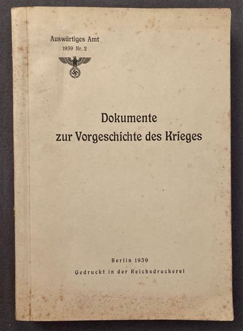 Dokumente Zur Vorgeschichte Des Krieges Berlin 1939 Buch Kaufen