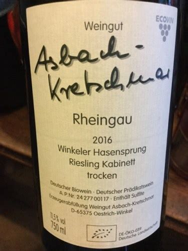 Weingut Asbach Kretschmar Winkeler Hasensprung Riesling Kabinett