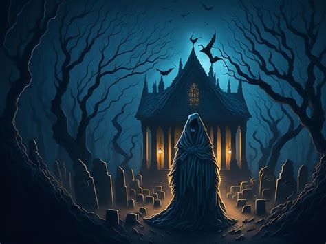 Premium AI Image | Halloween ghost horror devil in graveyard Halloween scene with pumpkin coming ...