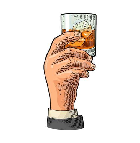 Premium Vector Male Hand Holding Glass Whiskey Vintage Color Vector