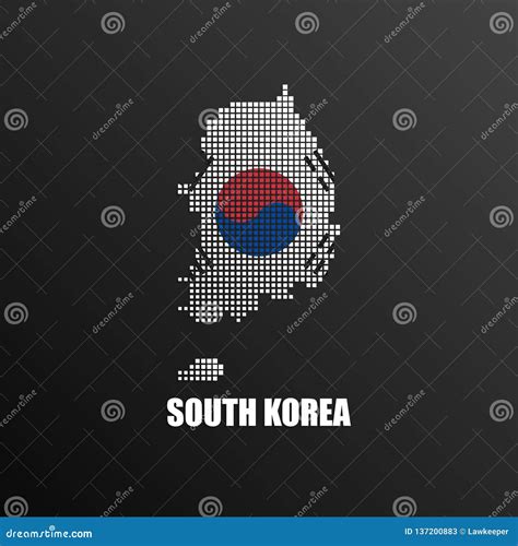 Pixelated Map Of South Korea With National Flag Stock Vector