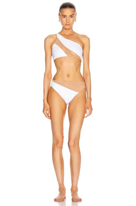 Norma Kamali Snake Mesh Bottom Swimsuit In White Nude Mesh Fwrd