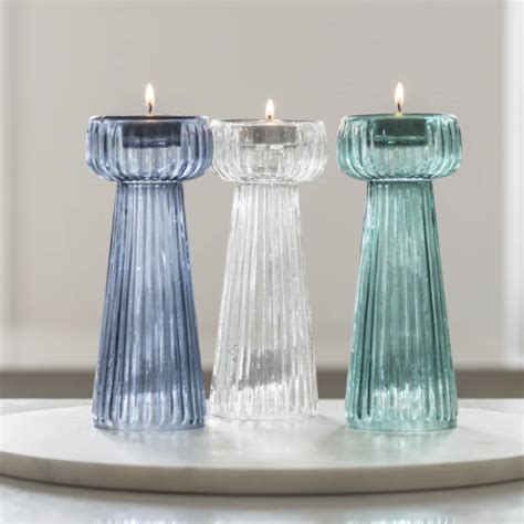 Tall Coloured Glass Tea Light Holder Blue Green Glass Tealight Holder Grand Illusions