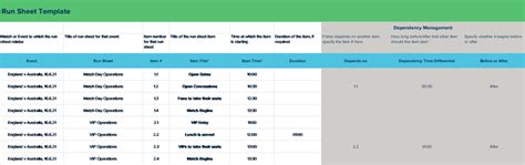 Template For Your Run Sheets Call Sheets Production Schedules