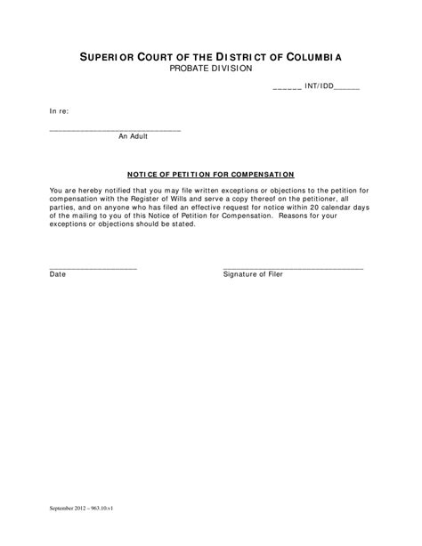 Washington D C Notice Of Petition For Compensation Fill Out Sign