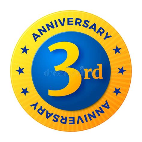 Third Anniversary Badge Gold Celebration Label Stock Vector