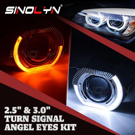 Sinolyn DRL Angel Eyes Bi Xenon Projector Lenses For H7 H4 Headlights