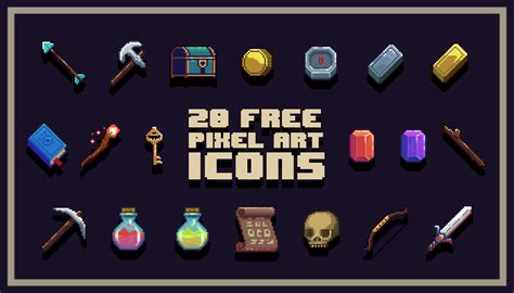 20 Pixel Art Icons GameDev Market