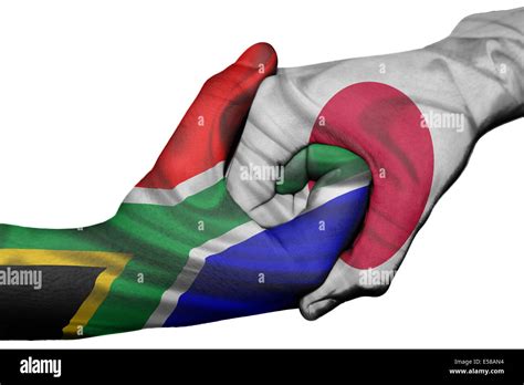 Diplomatic Handshake Between Countries Flags Of South Africa And Japan