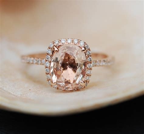 Peach Sapphire Ring Rose Gold Engagement Ring Ct Cushion Etsy