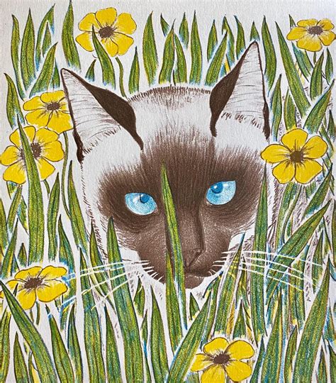 Zhenya Gay Lithograph Siamese Cat Saki C X Ins Etsy