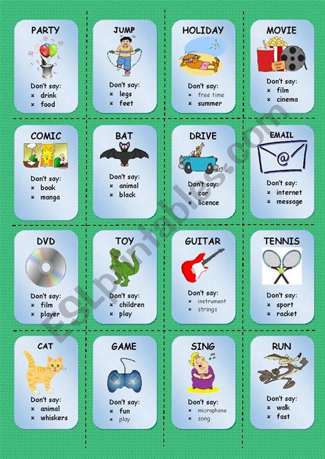 Printable Taboo Cards