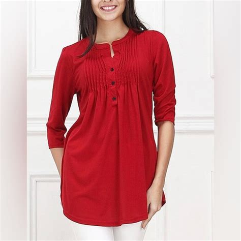 Reborn Tops Reborn Red Pin Tuck Notch Neck Tunic Poshmark