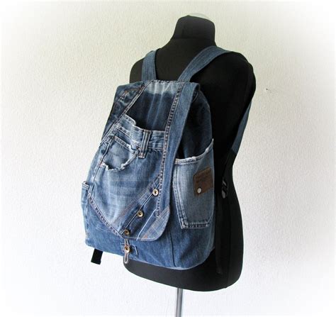 Upcycled Blue Jean Hipster Backpack Unisex Recycled Denim Backpack