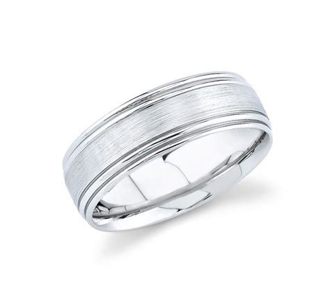 14k White Gold Mens Wedding Band With Brushed Finish