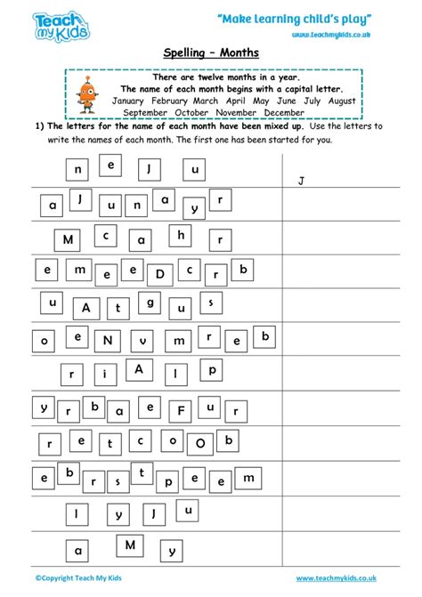 Spelling Months Tmk Education