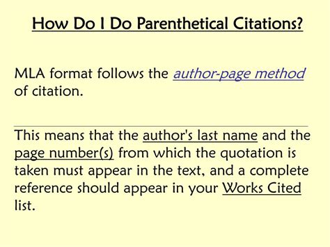 Ppt Parenthetical Citations Using The Mla Format Powerpoint