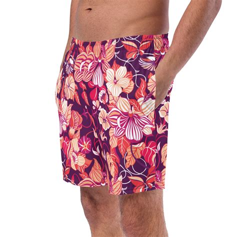 His And Hers Couples Swimsuits Pink Floral String Bikini Set And Swim Trunks Recycled Materials